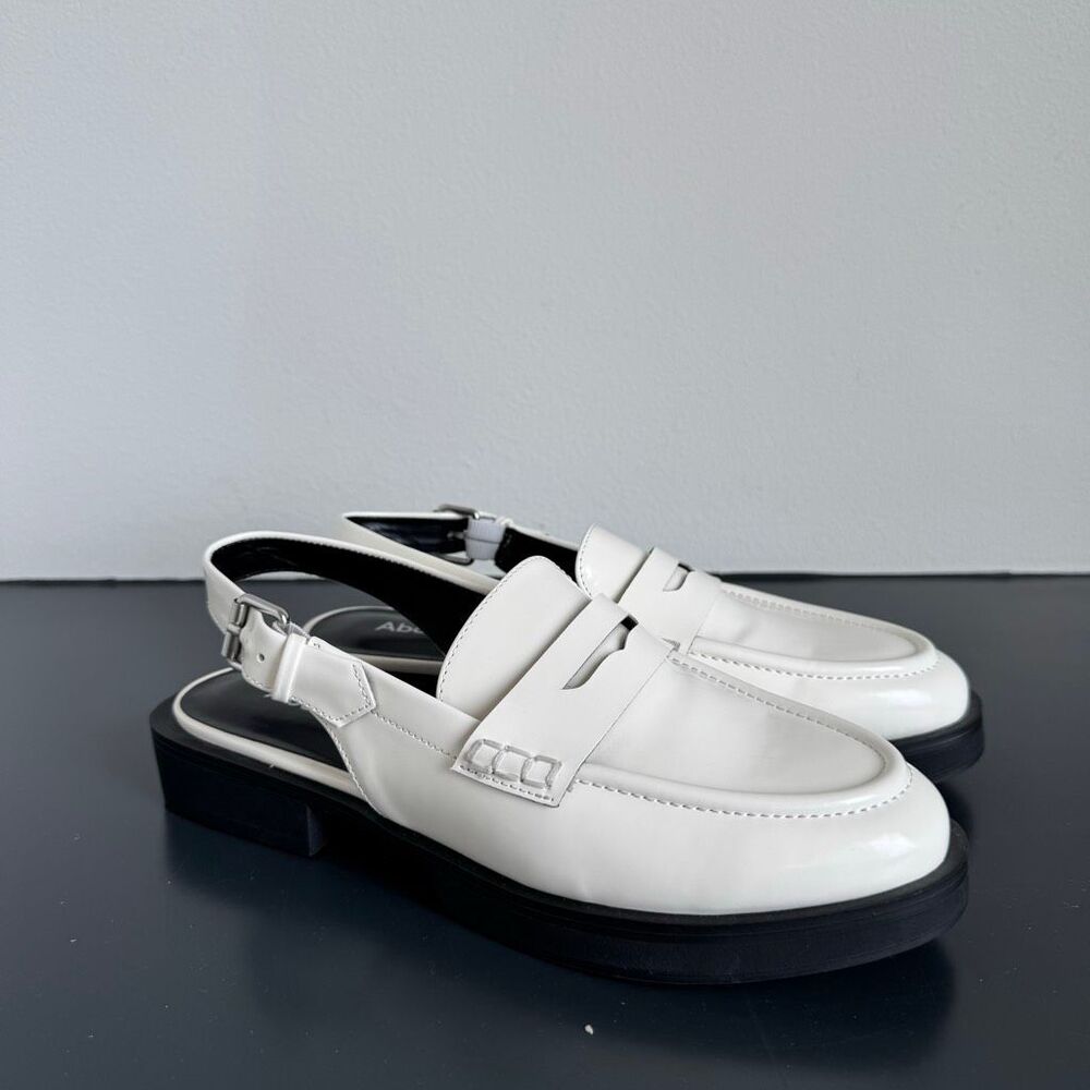 NEW Abound Patent White Sling Back Chunky Preppy Loafer Size 7 M Y2K